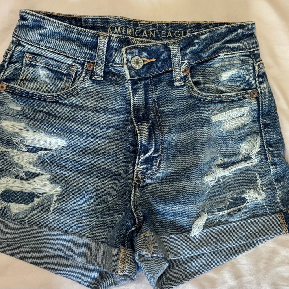American Eagle Outfitters  Distressed Blue Denim Shorts